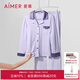 愛慕睡衣套裝女紅色純棉保暖親膚柔軟翻領開衫本命年家居服套裝 紫色L7C M (165)
