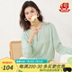 金菊2025桑蠶絲春夏特價款圓領(lǐng)泡泡袖甜美提花上衣彈力羅紋女式針織衫 淺水綠 均碼