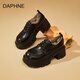 DAPHNE達芙妮棕色小皮鞋女2025新款冬季舒適百搭加絨布洛克牛津女鞋系帶