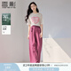 香影玫瑰粉高腰直筒褲2025夏季新款休閑時(shí)尚慵懶風(fēng)垂感闊腿褲子女 粉色 M 160/84A/95-110斤