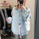 俞兆林撞色春秋翻領(lǐng)外套女2025美式復(fù)古新款休閑夾克情侶寬松棒球服上衣 淺藍(lán)色 M