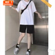 婍妡短褲女士外穿夏  短褲女夏季新款韓版闊腿休閑學(xué)生黑色中褲ins運動(dòng)五分褲 黑色  035-1 2XL 【130-155斤】