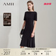 AMII2025夏通勤一字領(lǐng)收腰魚尾裙連衣裙女修身顯瘦小黑裙子12542282 黑色 XL
