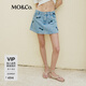 MO&Co.蝴蝶結(jié)洗水印花土耳其牛仔裙褲短褲美式復(fù)古褲子女摩安珂 牛仔藍(lán)色-第2批 S 26