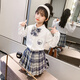 女童JK制服套裝2025春夏秋款學(xué)院風(fēng)中大童女長(cháng)短袖襯衫短裙兩件套 藍色 110