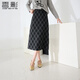 香影摩登格紋半身裙女深灰2026春季新款優(yōu)雅復古后開(kāi)叉高腰裙子 深灰 M 160/64A/95-110斤
