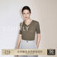 歐時力OCHIRLY 萊賽爾短袖套頭針織衫女V領(lǐng)坑條氣質(zhì)高級夏季新品 灰綠 M