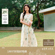 茵曼（INMAN）夏季植物碎花印花全棉女裝圓領(lǐng)連衣裙百搭裙子  杏色-連衣裙  M