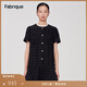 Fabrique【大師花呢】荷葉邊短袖花呢氣質(zhì)連衣裙千金風(fēng)裙子女 黑色 XS