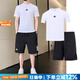 阿迪達斯（adidas）男裝運動套裝 2025夏上新款舒適透氣寬松短袖T恤五分褲短褲兩件套 白/基礎(chǔ)款短袖+五分褲 L【175-180cm/150-160斤】