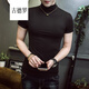 古德羅 GUDEILUO高領(lǐng)短袖T恤男修身百搭健身衣服緊身打底衫純色男裝新品春夏款 1號黑色高領(lǐng) XL (140斤以?xún)?