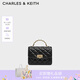 CHARLES&KEITH25秋季新品菱格鏈條手提斜挎包小方包包女包七夕禮物CK2-50701608 Black黑色 S