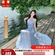 蕓蕁裙子女夏季2025新款法式鳶尾藍(lán)網(wǎng)紗拼接透紗連衣裙兩件套女超仙不 暈染藍(lán)色罩衫+連衣裙[兩件套] M [建議90-105斤穿]