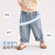 歐姆熊女童褲子春秋2025新款牛仔褲女孩寶寶洋氣寬松百搭休閑褲舒適耐磨 藍色 90 cm