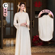 君英賢訂婚衣服女中式伴娘服顯瘦氣質(zhì)香檳色長袖姐妹團(tuán)禮服裙平時可穿 HZ569香檳色-C款 S