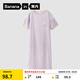 蕉內(nèi)絲絲520H女士睡裙夏季冰絲涼感可愛(ài)印花大碼短袖居家服睡衣長(zhǎng)裙 卷卷鴨-云霧紫 XL