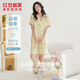 紅豆居家云朵棉睡衣女夏季薄款紗布家居服套裝 雛菊黃 L (170)