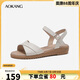 奧康（Aokang）女鞋坡跟一字帶涼鞋牛皮舒適日常休閑外穿媽媽鞋T666688811米39碼