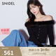 SNIDEL【明星同款】秋冬毛領(lǐng)拼接一字肩羅紋針織衫SWNT245037 黑色 均碼 （F）