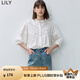 LILY秋新款女裝泡泡袖時(shí)尚花邊領(lǐng)蕾絲拼接鏤空寬松全棉襯衫女 601白色 L