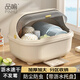 品喻（PINYU）特大號(hào) 碗筷收納盒碗柜瀝水碗架帶蓋碗筷餐具收納盒碗碟架 奶咖色