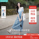茵曼（INMAN）丁達爾漸變色圓領(lǐng)針織衫短袖T恤女裝2025夏季新款上衣 藍白條 M