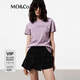 MO&Co.短袖T恤拆洗貼布繡SLOGAN臟染圓領(lǐng)骨位磨白H型寬松摩安珂 霧紫色 S 160