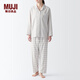 無印良品（MUJI） 女式 無側縫雙層紗織睡衣女士家居服春秋純棉條紋格紋長袖 女款 淺米色格紋 M (上裝160/84A下裝160/66A)