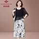 俞兆林中年媽媽夏裝套裝裙印花洋氣裙子中老年女夏季2026新款短袖連衣裙 水墨白花 2XL 建議 105-120斤