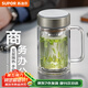 蘇泊爾（SUPOR）雙層玻璃杯茶杯耐熱防燙帶手柄水杯商務辦公男士過濾帶蓋杯子 流光銀-450mL
