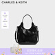 CHARLES&KEITH25秋季新品簡約手提式托特包菜籃子包七夕禮物CK2-30782659 Noir黑色 S