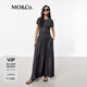 MO&Co.連衣裙春夏彈力莫代爾拼接砂洗銅氨絲天絲高腰長裙摩安珂夏 深灰色 S 160