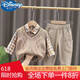 迪士尼（Disney）1歲寶寶衣服男寶寶春秋套裝新款幼兒童裝男童0-3歲男孩馬甲三件套 棕色 菱形毛衣馬甲三件套 春秋 90 建議2歲內(nèi)