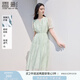 香影綠色連衣裙女2025夏裝新款泡泡袖正肩裙子收腰淑女氣質(zhì)印花裙 果綠 S 155/80A/85-95斤