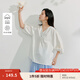 茵曼（INMAN）亞麻V領(lǐng)刺繡襯衫2025夏季女裝新款松弛感燈籠袖顯瘦襯衣上衣 珍珠白 S
