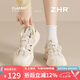ZHR休閑鞋女鏤空輕便夏季女鞋軟底內(nèi)增高戶外登山鞋女 KS102 米色 37