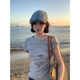 讓霧潮流t恤女短袖斜肩上衣夏季2025年最新款洋氣顯瘦修身體恤純欲 美式甜辣斜肩扭結(jié)短袖 M 【建議95-105斤】