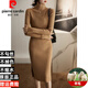 皮爾卡丹（pierre cardin）中長(zhǎng)款針織打底連衣裙女秋冬季新款純色半高領(lǐng)修身毛衣裙子 卡其色 M 建議100-110斤