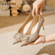 達芙妮高跟鞋女氣質(zhì)水鉆婚鞋新娘鞋秀禾婚紗兩穿淺口單鞋 香檳色 37