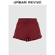 UR秋季新款女裝休閑松緊腰抽繩荷葉邊短褲UYY650065 酒紅色 (偏短有內襯) XS
