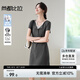 尚都比拉含棉蕾絲領(lǐng)短袖A字連衣裙女夏季拼接假兩件T恤裙收腰顯瘦中長(zhǎng)裙