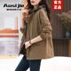 奧絲婕（Aosijie）高端品牌 短外套女2025春秋新款寬松休閑百搭假兩件連帽上衣外套 卡其色 L 【121-135斤】