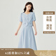 茵曼法式小香風兩件套裝女2025夏季通勤短袖襯衫A字半身裙 藍色 M