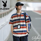 花花公子（PLAYBOY）美式純棉條紋短袖T恤男士夏季潮流寬松上衣服情侶裝半袖打底衫男 紅藍(lán)條紋 M （105-120斤）