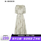 S.DEER圣迪奧女裝田園風V領撞色繡花短袖連衣裙S242Z12T5 淺紅棕/49 M