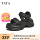 他她（TATA）黑色涼鞋女厚底運(yùn)動(dòng)涼鞋松糕底沙灘涼鞋2025夏新CU601BL5 黑色 40