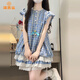 派吉鯊小個(gè)子藍色格子連衣裙子女裝夏季2025新款夏日海邊度假短裙感 藍色格子  XL