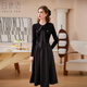 白鹿語(yǔ)秋季新款針織拼接修身長(cháng)裙氣質(zhì)優(yōu)雅系帶長(cháng)袖連衣裙 黑色 L