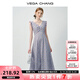 VEGA CHANG法式連衣裙女2025新款夏季碎花收腰褶皺荷葉邊袖背心裙 碎花 M