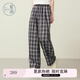 紫涵（ZIHAN）紫涵藏青格子闊腿褲女2025年夏季新款高腰系帶直筒顯瘦寬松休閑褲 藏青格紋 XS
